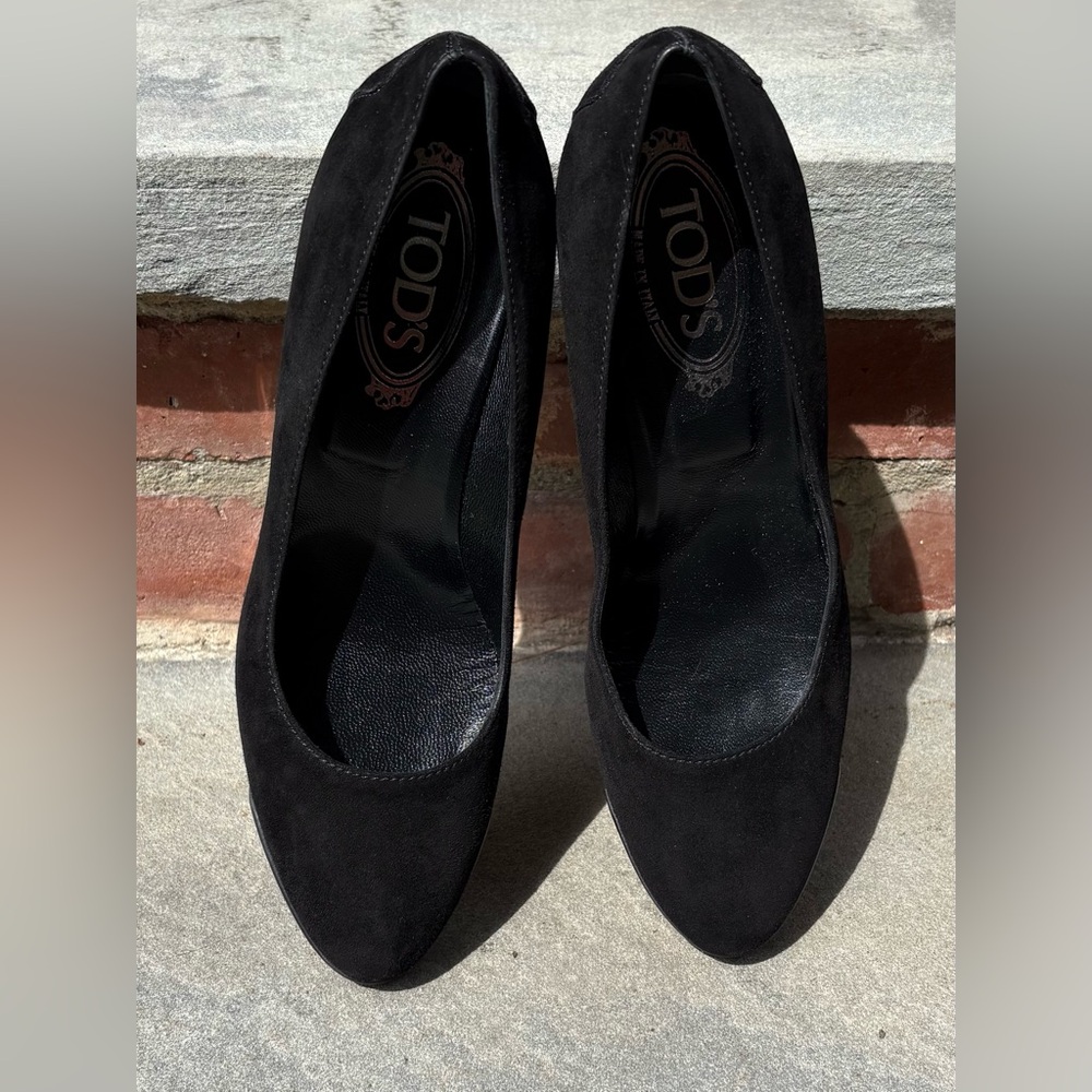 Tod's Classic Black Suede Wedges, Size 7